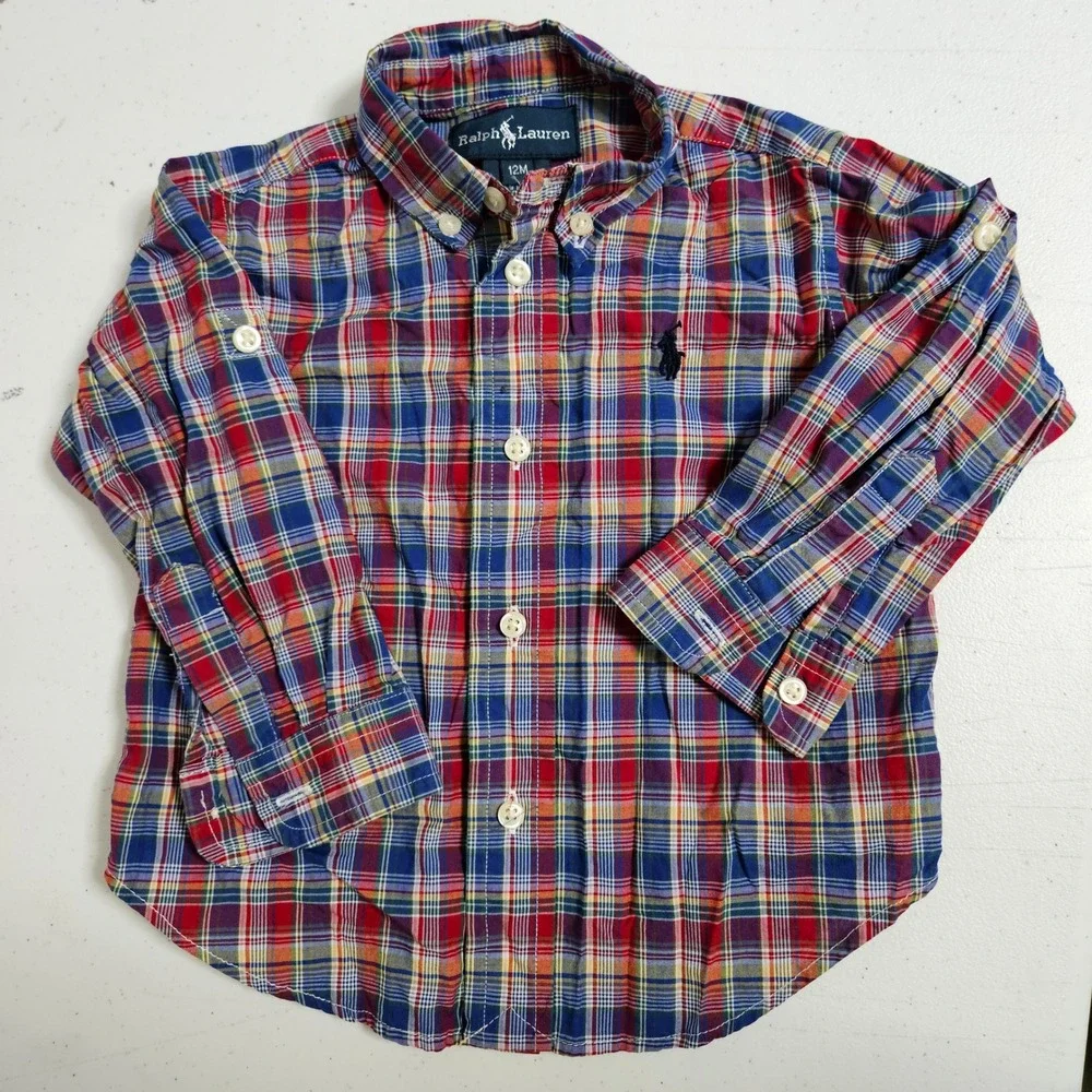 Ralph Lauren Shirt Boys 12M Multi Plaid Button Down Long Sleeve Pony Logo Tab